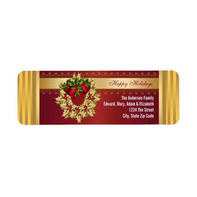 Red Bells Gold Holly Rouge Étiquettes de adresse d (Devant)