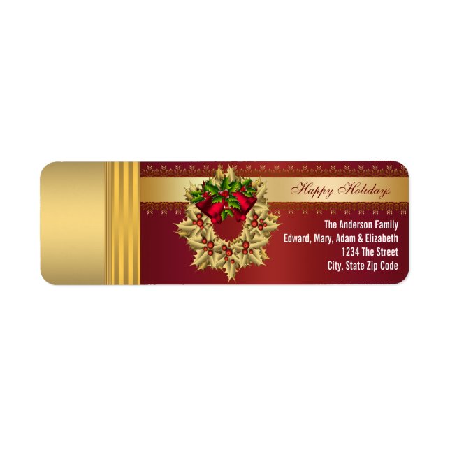Red Bells Gold Holly Rouge Étiquettes de adresse d (Devant)