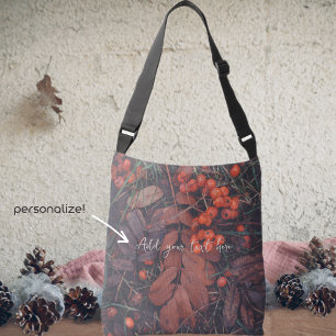 Red berries and brown autumn leaves  crossbody bag