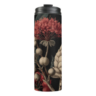 Red Berries and Exotic Seed Pods on Black Thermal Tumbler