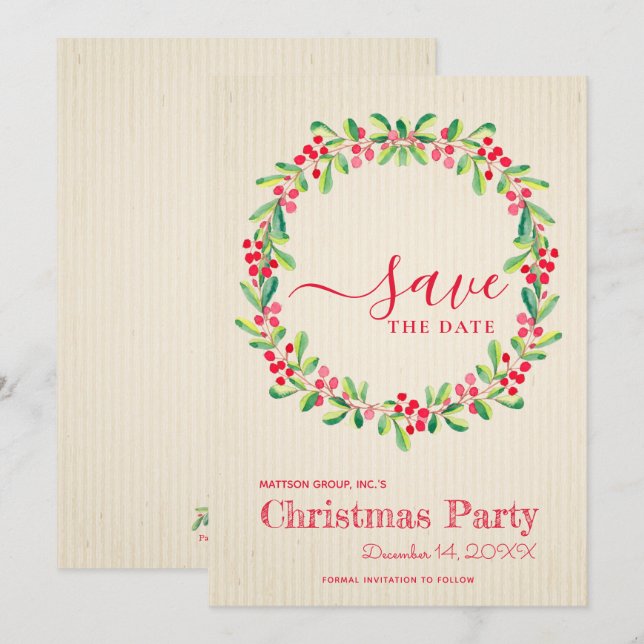 Red Berries and Greens Wreath Save the Date (Front/Back)