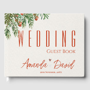 Red Berries And Leaves  Christmas Festive Wedding Guest Book