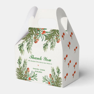 Red Berries And Leaves Festive Christmas Wedding Favor Box
