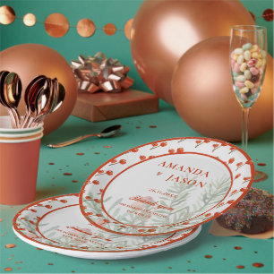  Red Berries And Leaves Festive Christmas wedding Paper Plate