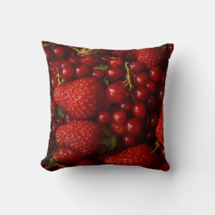Red Berries and Strawberries Throw Pillow