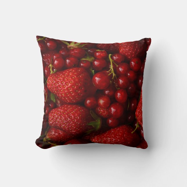 Red Berries and Strawberries Throw Pillow (Front)