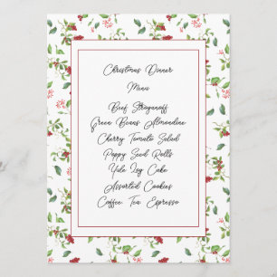 Red Berries and Winter Foliage Holiday Menu Card