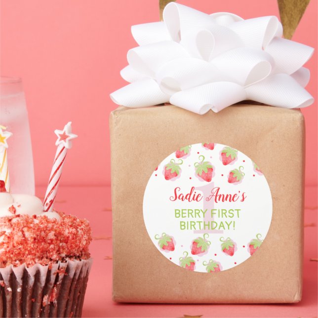 Red Berries Berry Sweet Strawberry Birthday Classic Round Sticker (Party)