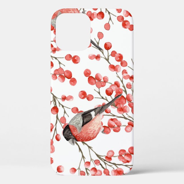 Red Berries Bullfinches Watercolor Pattern Case-Mate iPhone Case (Back)
