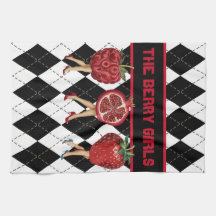 Red Berries Cartoon Ladies On Black & White Plaid
