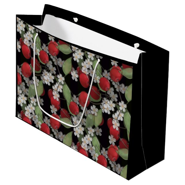 Red berries , cherry large gift bag (Front Angled)