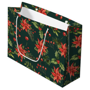Red Berries Christmas Holiday Floral Large Gift Bag