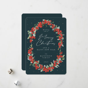 Red Berries + Eucalyptus Botanical Frame Christmas Holiday Card