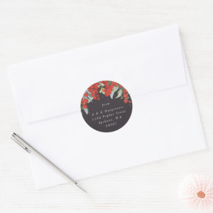 Red Berries + Eucalyptus Christmas Address Classic Round Sticker