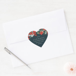 Red Berries + Eucalyptus Christmas Address Heart Sticker