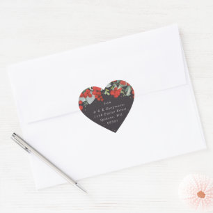 Red Berries + Eucalyptus Christmas Address Heart Sticker