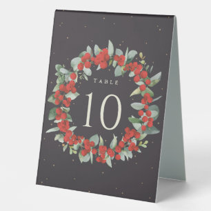 Red Berries+Eucalyptus Christmas Table Number