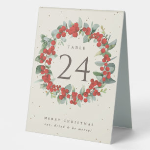 Red Berries+Eucalyptus Christmas Table Number
