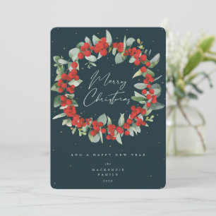 Red Berries+Eucalyptus Christmas Wreath Non-Photo Holiday Card