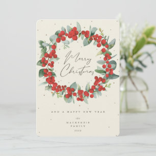 Red Berries+Eucalyptus Christmas Wreath Non-Photo Holiday Card