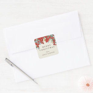 Red Berries+Eucalyptus Merry Christmas/Custom Square Sticker