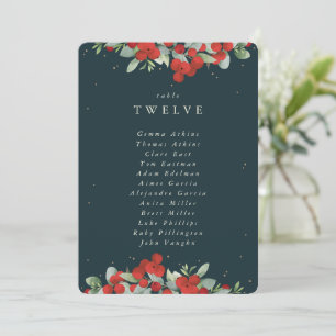 Red Berries+Eucalyptus Table Number Seating Card