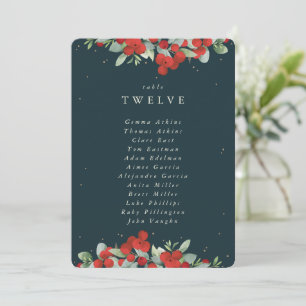 Red Berries+Eucalyptus Table Number Seating Card