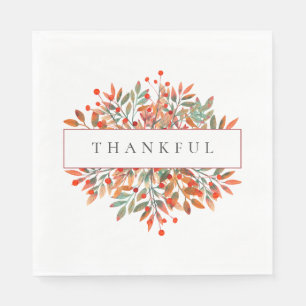 Red Berries & Fall Leaves Customizable Botanical Napkin