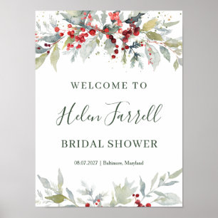 Red Berries Foliage Bridal Shower sign