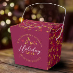 Red berries golden holly leaves Christmas love Favor Box<br><div class="desc">Dark red and shades of gold holly festive favour treat boxes. Reads With heartfelt thanks & holiday love from then personalized with your own family name or company for a festive addition to Christmas tables or holiday party buffets. Other matching items are available and can be created on request. ©...</div>