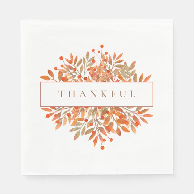 Red Berries & Golden Leaves Customizable Botanical Napkin (Front)
