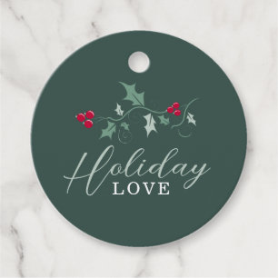 Red berries green holly leaves Christmas love Favour Tags