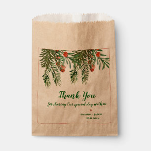 Red Berries Green Leaves Christmas Wedding Party Favour Bag