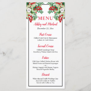 Red Berries Greenery Floral Holiday Wedding Menu