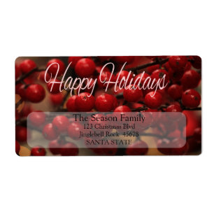 Red berries Happy Holidays address label