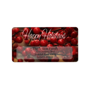 Red berries Happy Holidays address label