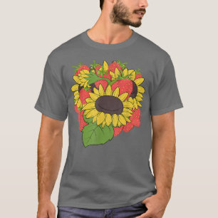 Red Berries Hippie Flower Blossoms Strawberry Sunf T-Shirt