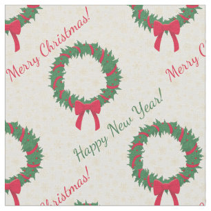 Red Berries Holly Merry Christmas Fabric