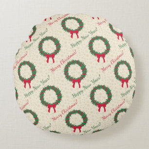 Red Berries Holly Merry Christmas Round Pillow