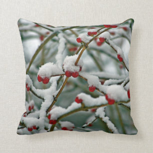 Red Berries in Winter Snow Throw Pillow