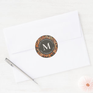 Red Berries & Leaves Monogram Brown Classic Round Sticker