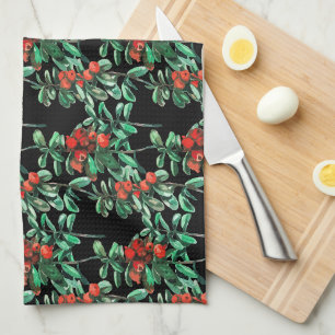 Red berries, lingonberries kitchen towel