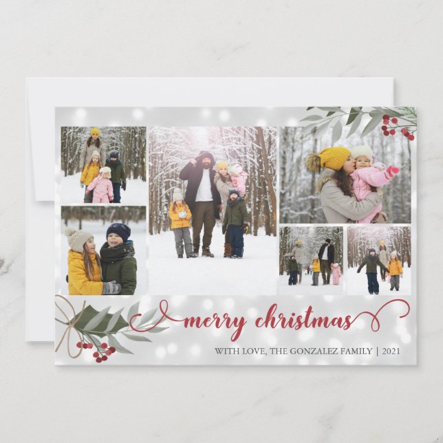 Red Berries Merry Christmas Holiday Card Photos (Front)