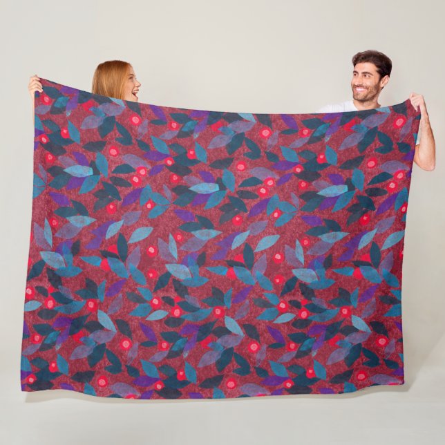 Red Berries Minimal Floral Pattern Simple Botany Fleece Blanket (In Situ)
