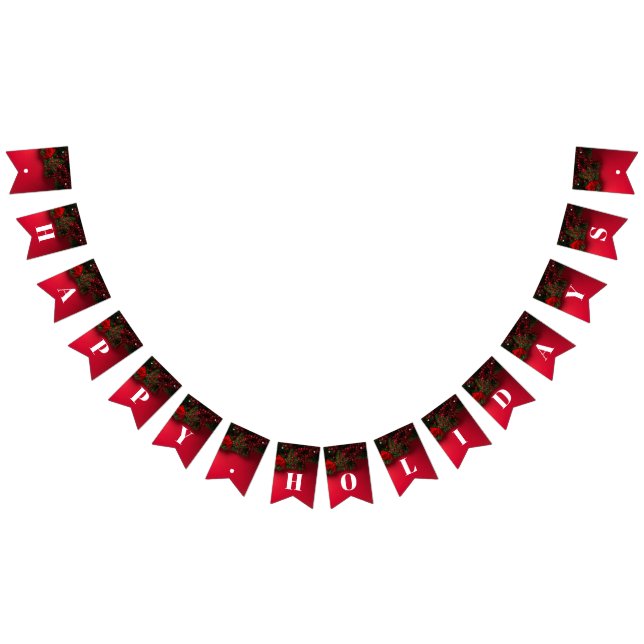 Red Berries & Mistletoe, Christmas Bunting Flags (All)