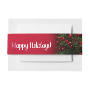 Red Berries & Mistletoe, Christmas Invitation Belly Band