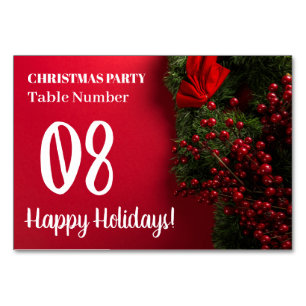 Red Berries & Mistletoe, Christmas Table Number