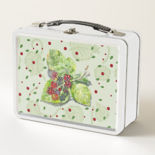 Red berries of blackberry metal lunch box