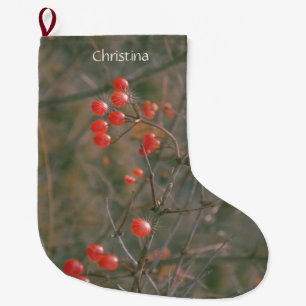 Red Berries Outdoor Nature Photo Personalized  Large Christmas Stocking