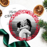 Red Berries Photo Frame Two-Sided Round Card<br><div class="desc">A cheerful round frame of red berries and leaves overlay your favourite photo for a unique and seasonal holiday card that that will stand out from the crowd. Don't forget to personalize the back with your own greeting, a personal message and your names. Punch a hole in the top of...</div>